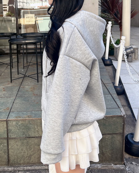 INGNI（イング） ビジュー付ダンボールジップパーカー ｸﾞﾚｰ