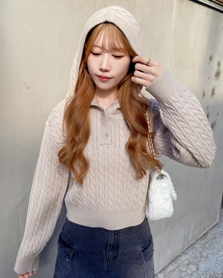 INGNI（イング） ケーブルヘンリーネックニットパーカー ﾍﾞｰｼﾞｭ