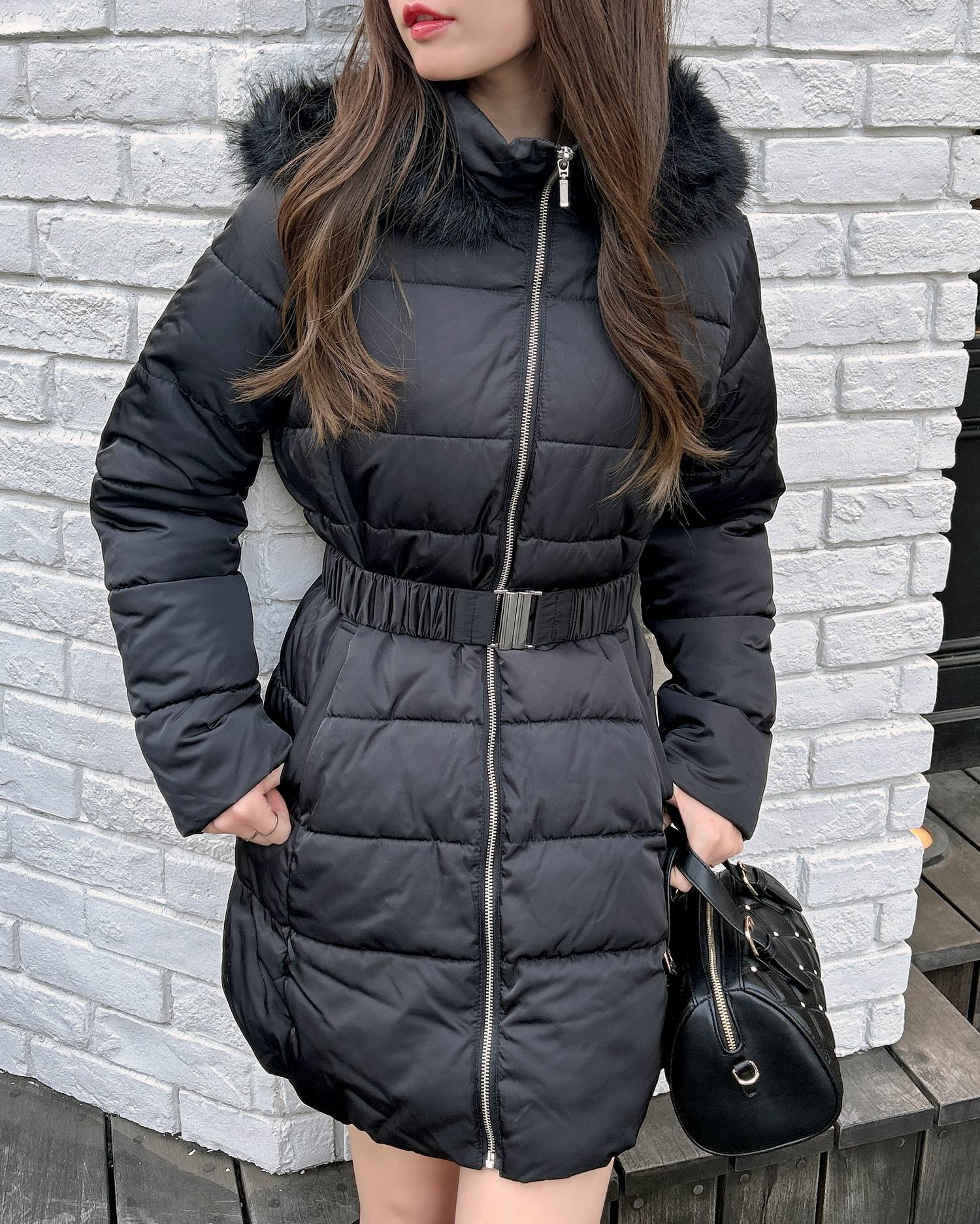 INGNI ファー＋フード付ウエストベルトエコダウンコート 12／9までの限定価格】ファーフード付ウエストベルトエコダウンコート