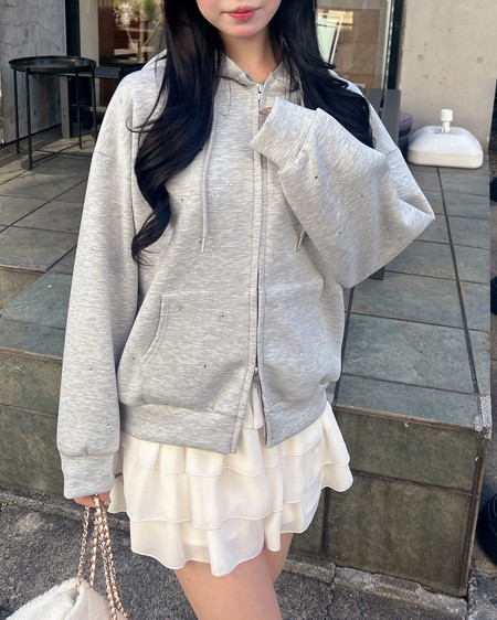 INGNI（イング） ビジュー付ダンボールジップパーカー ｸﾞﾚｰ