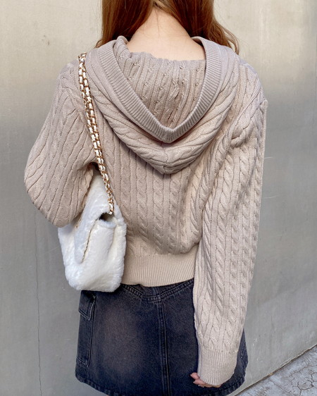 INGNI（イング） ケーブルヘンリーネックニットパーカー ﾍﾞｰｼﾞｭ