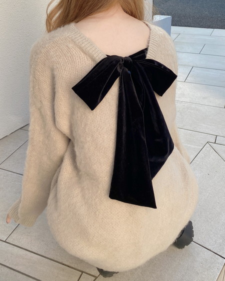 INGNI（イング） バックベロアリボンシャギーチュニックニット ﾍﾞｰｼﾞｭ