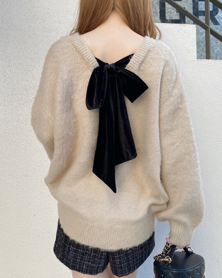 INGNI（イング） バックベロアリボンシャギーチュニックニット ﾍﾞｰｼﾞｭ