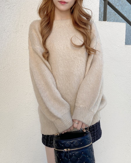 INGNI（イング） バックベロアリボンシャギーチュニックニット ﾍﾞｰｼﾞｭ