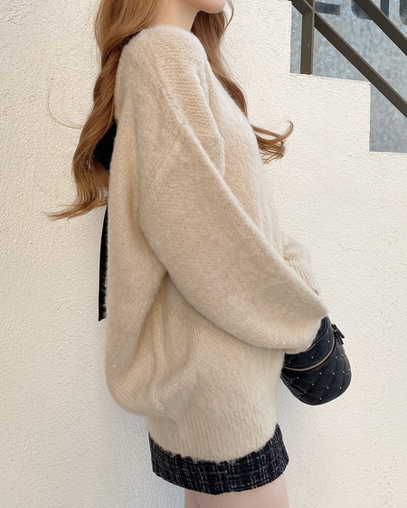 INGNI（イング） バックベロアリボンシャギーチュニックニット ﾍﾞｰｼﾞｭ