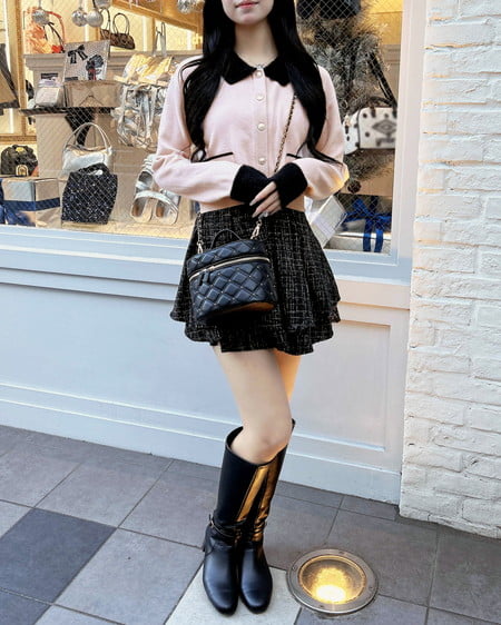 INGNI(イング) ツイードタックミニフレアスカート クロ/ツイード