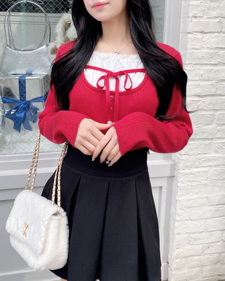 INGNI（イング） フロントレースドッキングニット ｱｶ/ｵﾌﾎﾜｲﾄ