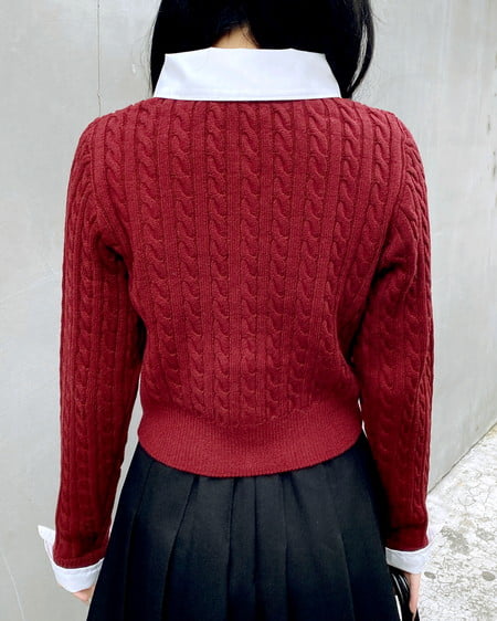 INGNI（イング） シャツレイヤード風ケーブルニット ﾎﾞﾙﾄﾞｰ/ｵﾌﾎﾜｲﾄ