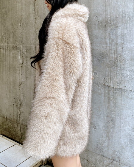 INGNI（イング） ステンカラーエコファーミドル丈コート ﾍﾞｰｼﾞｭ/ﾐｯｸｽ