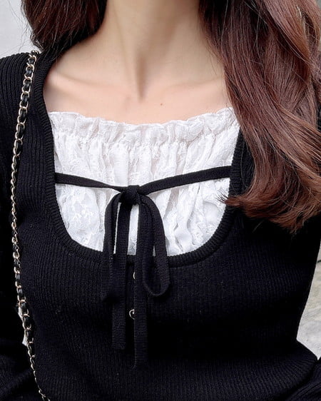 INGNI（イング） フロントレースドッキングニット ｸﾛ/ｵﾌﾎﾜｲﾄ