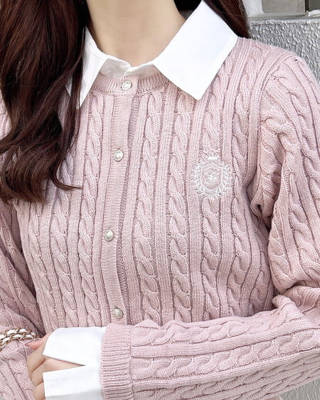 INGNI（イング） シャツレイヤード風ケーブルニット ﾋﾟﾝｸ/ｵﾌﾎﾜｲﾄ