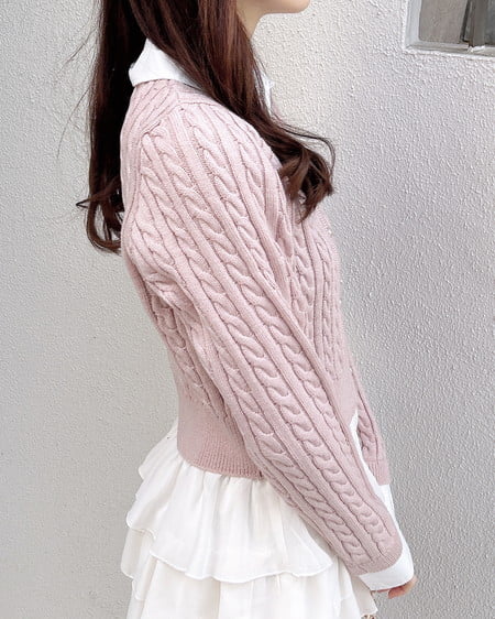 INGNI（イング） シャツレイヤード風ケーブルニット ﾋﾟﾝｸ/ｵﾌﾎﾜｲﾄ