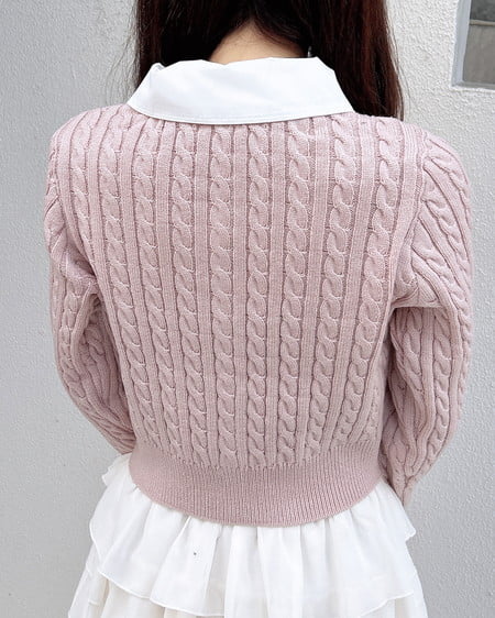 INGNI（イング） シャツレイヤード風ケーブルニット ﾋﾟﾝｸ/ｵﾌﾎﾜｲﾄ