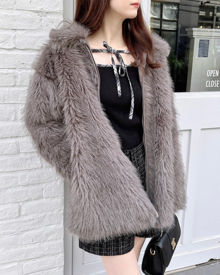 INGNI（イング） ステンカラーエコファーミドル丈コート ﾌﾞﾗｳﾝ/ﾐｯｸｽ