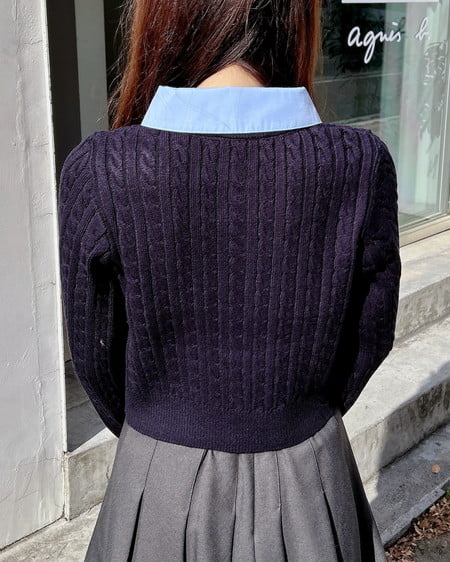 INGNI(イング) シャツレイヤード風ケーブルニット コン/ブルー