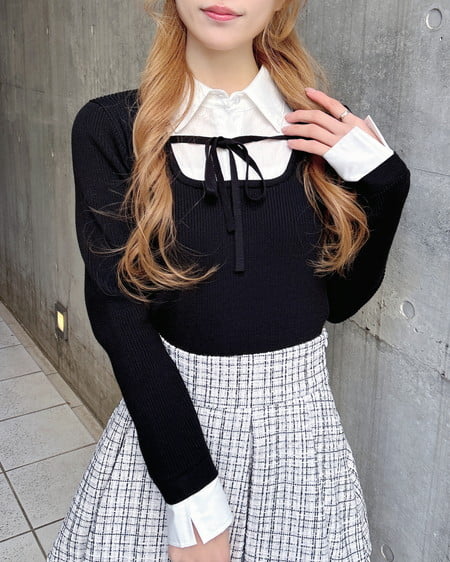 シャツドッキングフロントリボンニット