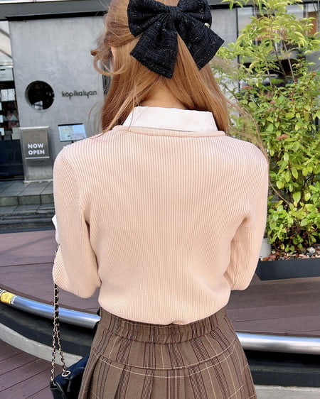 INGNI(イング) シャツドッキングフロントリボンニット ベージュ/オフホワイト