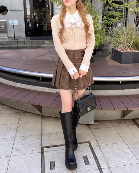 INGNI(イング) シャツドッキングフロントリボンニット ベージュ/オフホワイト