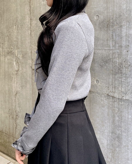 INGNI(イング) チェックシャツドッキングフロントリボンニット グレー/クロ