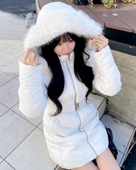 ファーフード付ウエストベルトエコダウンコート