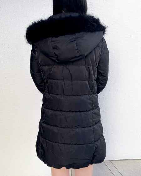 INGNI（イング） ファーフード付ウエストベルトエコダウンコート ｸﾛ