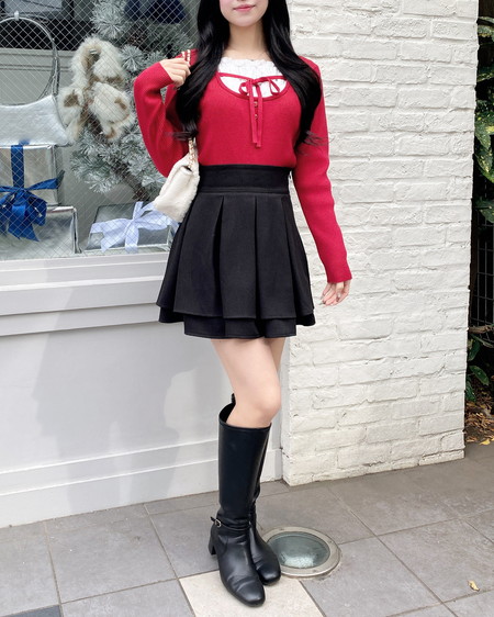 INGNI（イング） フロントレースドッキングニット ｱｶ/ｵﾌﾎﾜｲﾄ