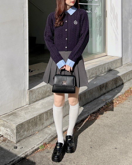 INGNI(イング) シャツレイヤード風ケーブルニット コン/ブルー