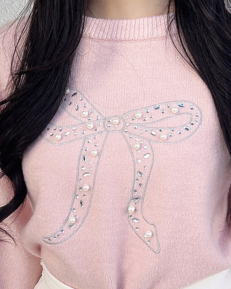 INGNI（イング） リボン×ビジューもちもちニット ﾋﾟﾝｸ