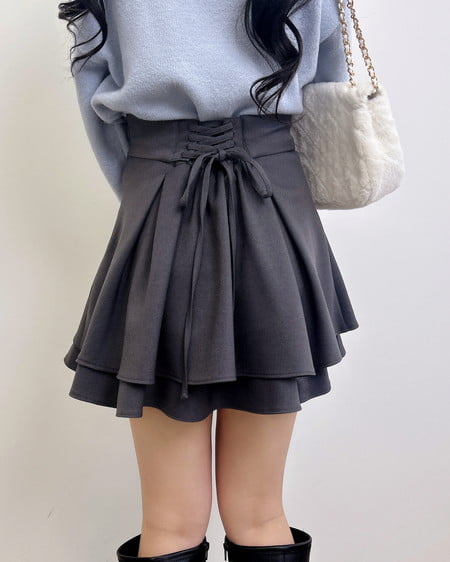 INGNI（イング） バックレースアップタックフレアスカート ｸﾞﾚｰ