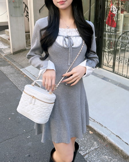 INGNI（イング） シャツドッキングニットワンピース ｸﾞﾚｰ