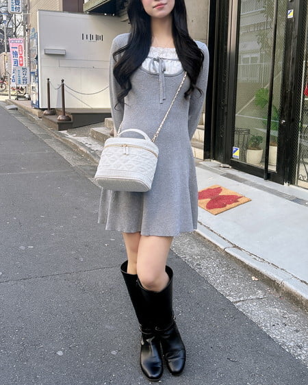 INGNI（イング） シャツドッキングニットワンピース ｸﾞﾚｰ