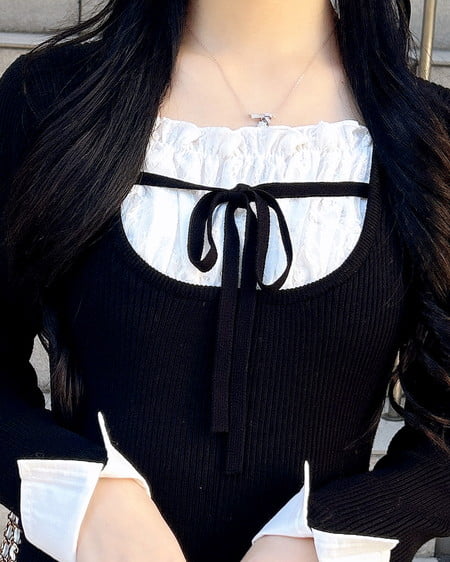 INGNI（イング） シャツドッキングニットワンピース ｸﾛ