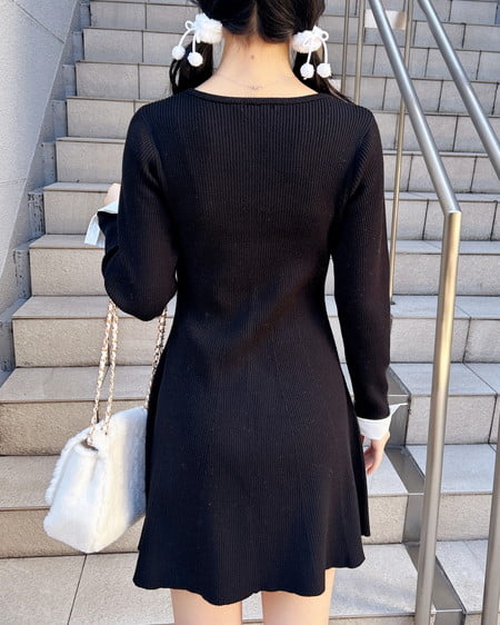 INGNI（イング） シャツドッキングニットワンピース ｸﾛ