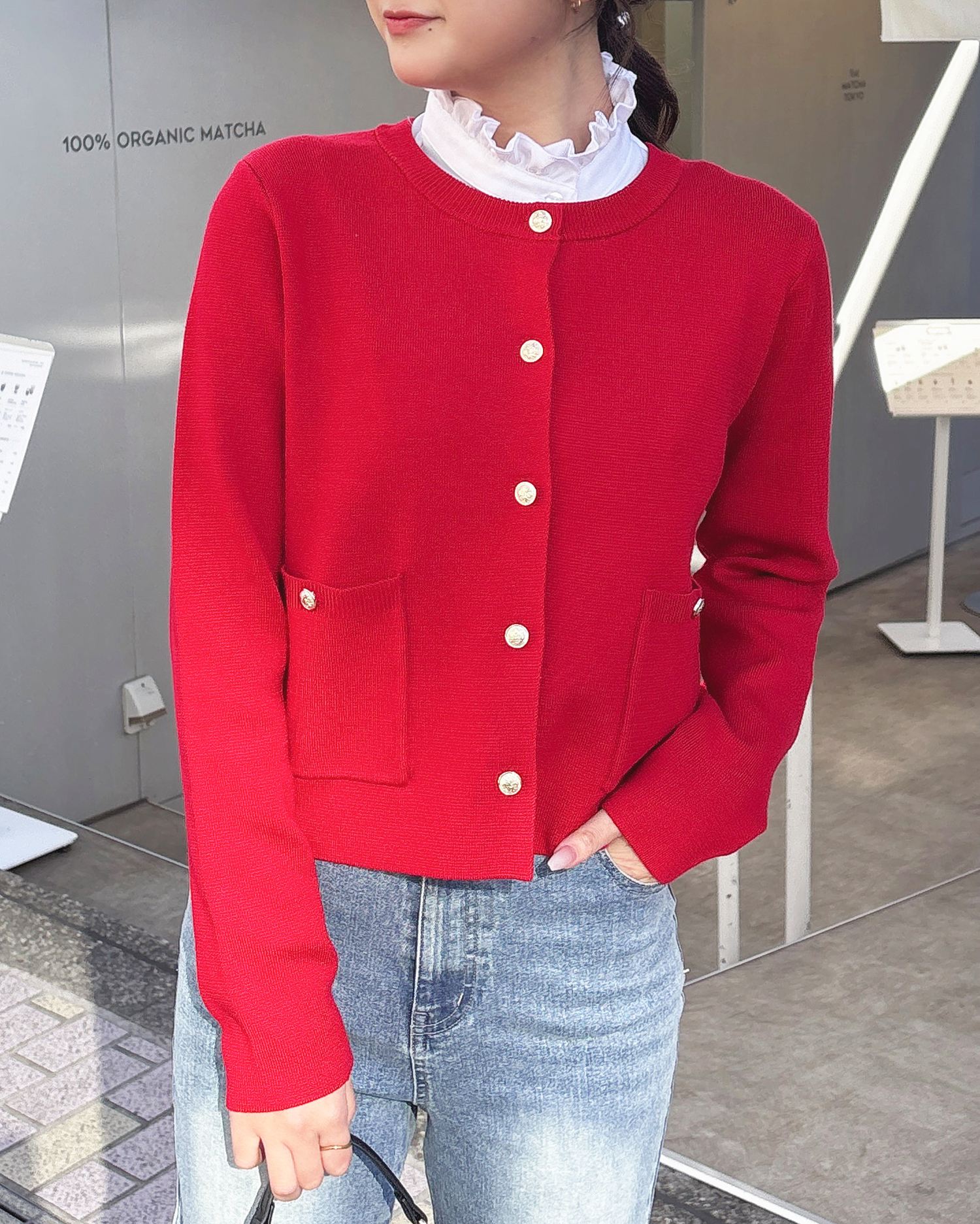 金ボタンスポンディッシュニットカーディガン