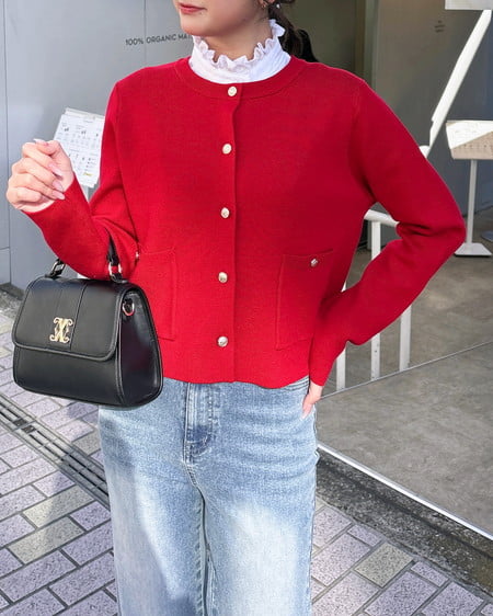 INGNI（イング） 金ボタンスポンディッシュニットカーディガン ｱｶ