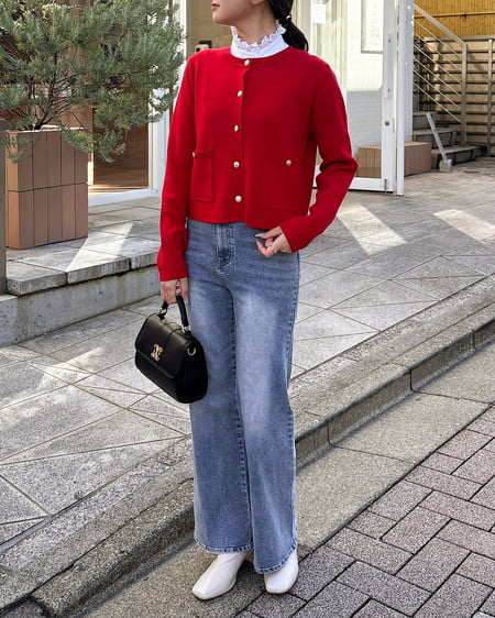 INGNI（イング） 金ボタンスポンディッシュニットカーディガン ｱｶ