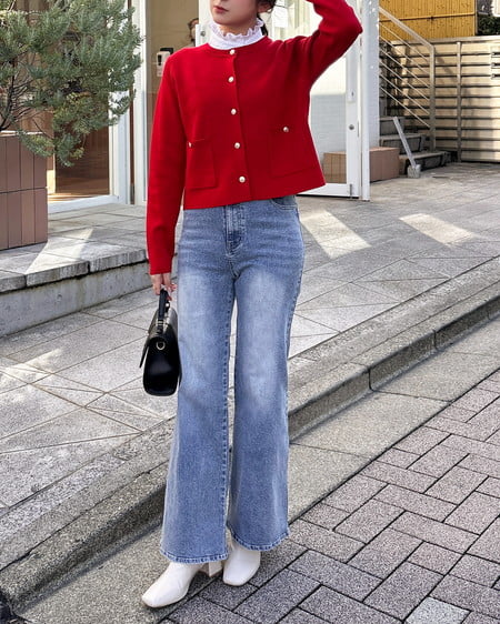 INGNI（イング） 金ボタンスポンディッシュニットカーディガン ｱｶ