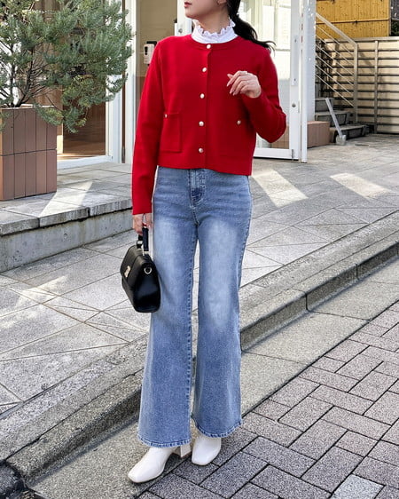 INGNI（イング） 金ボタンスポンディッシュニットカーディガン ｱｶ