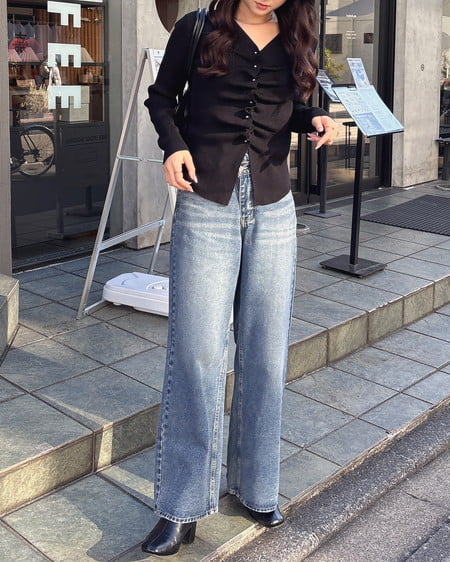 INGNI（イング） フロントギャザーVネックニットカーディガン ｸﾛ