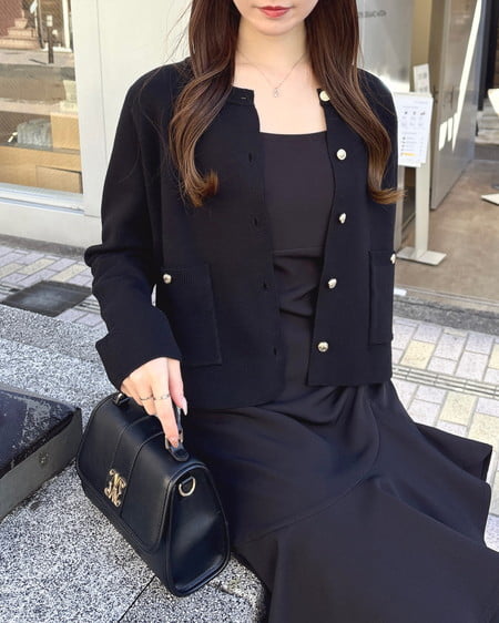 INGNI（イング） 金ボタンスポンディッシュニットカーディガン ｸﾛ