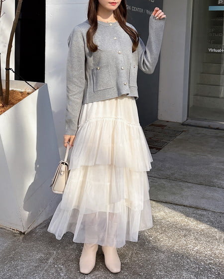 INGNI（イング） 金ボタンスポンディッシュニットカーディガン ｸﾞﾚｰ