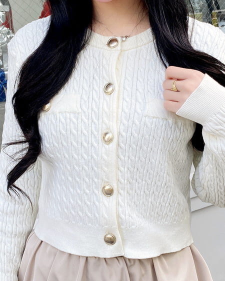 INGNI（イング） 金ボタンケーブルニットカーディガン ｵﾌﾎﾜｲﾄ