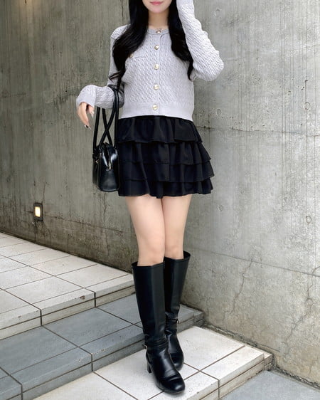 INGNI（イング） 金ボタンケーブルニットカーディガン ｸﾞﾚｰ