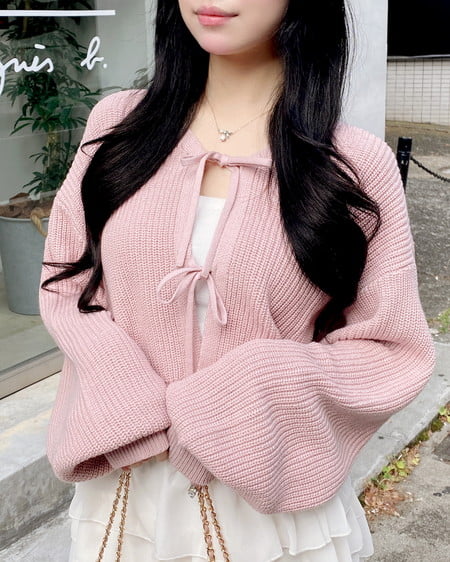 INGNI（イング） Vネック2つリボンニットカーディガン ﾋﾟﾝｸ