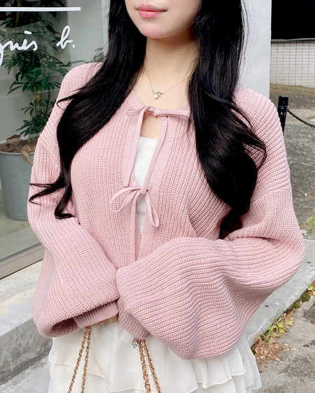 【12／25までの限定価格】【WEB限定】Vネック2つリボンニットカーディガン