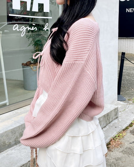 INGNI（イング） Vネック2つリボンニットカーディガン ﾋﾟﾝｸ