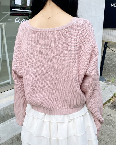 INGNI（イング） Vネック2つリボンニットカーディガン ﾋﾟﾝｸ