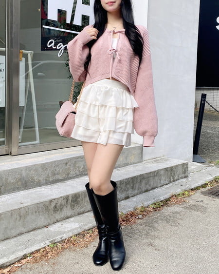 INGNI（イング） Vネック2つリボンニットカーディガン ﾋﾟﾝｸ