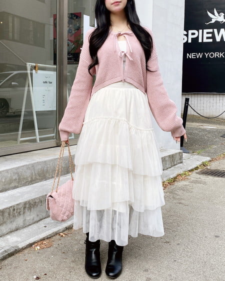 INGNI（イング） Vネック2つリボンニットカーディガン ﾋﾟﾝｸ