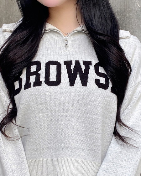 INGNI（イング） ハーフジップショート丈ロゴニット ｵﾌﾎﾜｲﾄ/ｸﾛ